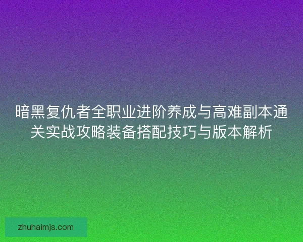 暗黑复仇者全职业进阶养成与高难副本通关实战攻略装备搭配技巧与版本解析